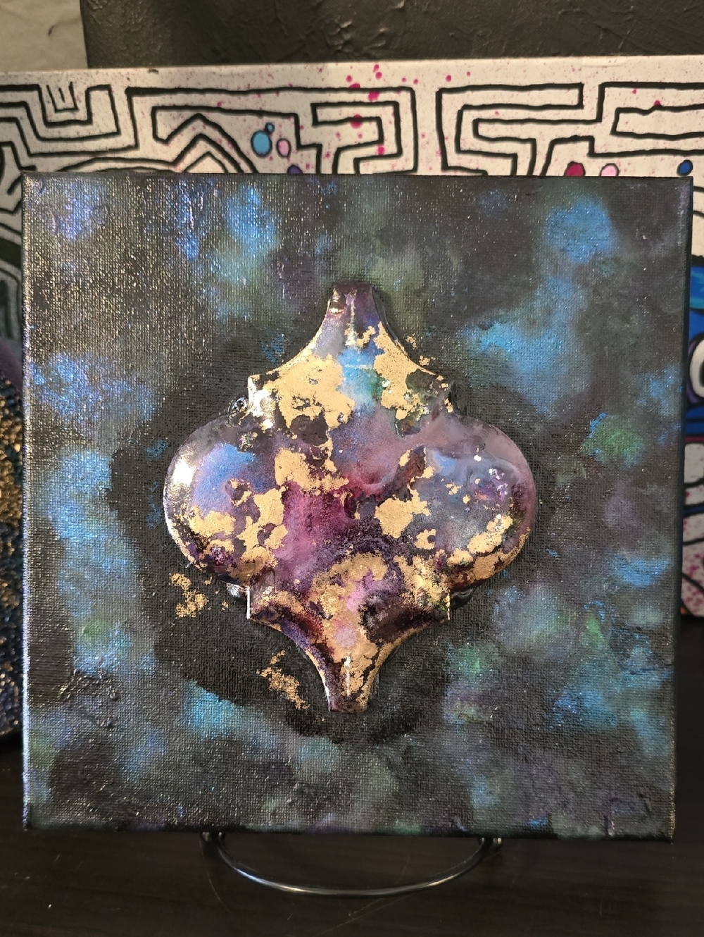 HANDCRAFTED Abstract Painting HANDMADE Artwork HANDPAINTED Wall Art Decor W Tile